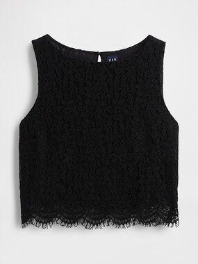 NWT - GAP - Lace Boatneck Crop Shell top in Black. keyhole back. XL